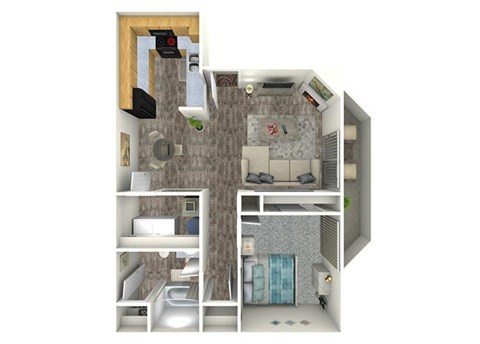 Floor plan for 1 bed, 1 bath, 740 sqft